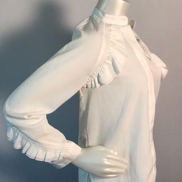 CHINSTUDIO WHITE RUFFLE LONG SLEEVE BUTTON UP - Picture 2 of 7